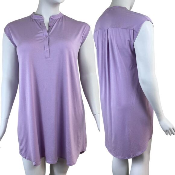 Eileen Fisher Women's Size L Petite Purple Fine Tencel Jersey Mandarin NEW Dress - Picture 1 of 16